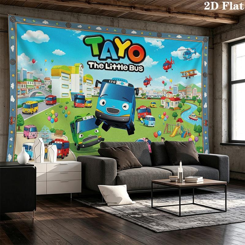 Tayo the Little Bus Wall Tapestry Aesthetic Wall Hanging Printed Fabric Blanket Decorative Tapestries for Bedroom Living Room Home Decor