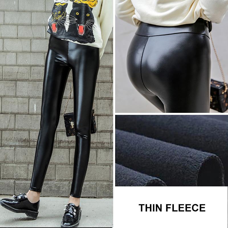 Кожаные брюки, утепленные леггинсы из искусственной кожи большого размера с высокой талией, бархатные теплые брюки с высокой талией, S ~ 3XL