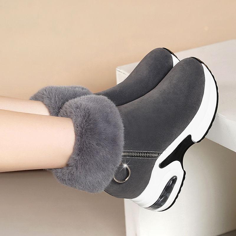 2024 женские ботильоны, теплая плюшевая зимняя обувь, женские туфли на высоком каблуке, женская зимняя обувь, увеличивающая рост