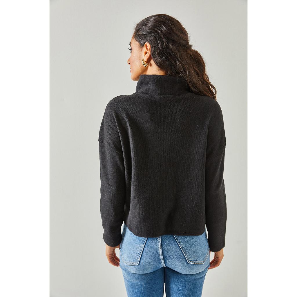 Женский черный свитер с высоким воротником на молнии Kzk-19000640