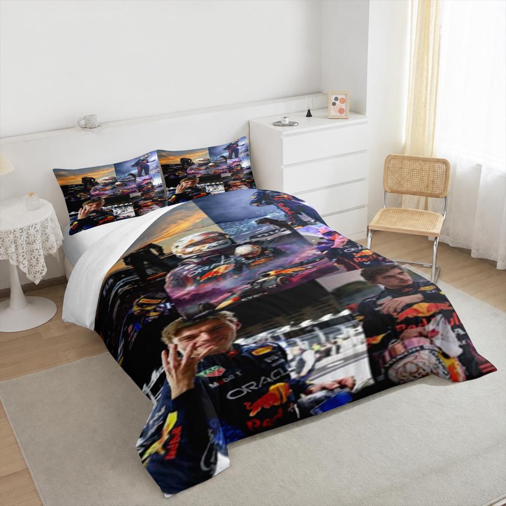 Max Verstappen Photo Collage Bedding set (1 duvet cover, 2 pillowcases, duvet not included), Sunset Champion Driver Wall Art Print