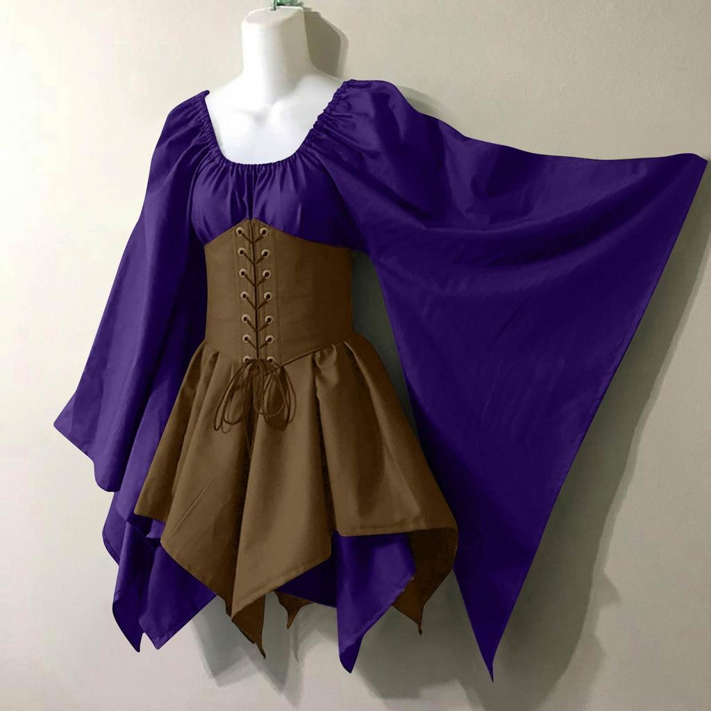 Women Fashion Long Sleeve Vintage Dress Cosplay Party Evening Night Formal Dress