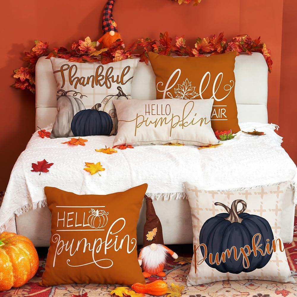 Various Harvest Festival Pumpkin Combination Pillow Covers Set of Four Thanksgiving Decorative Pillow Cushion Covers
