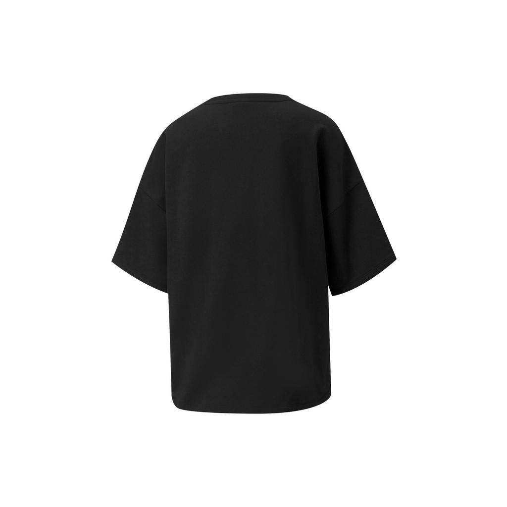 Puma Однотонная футболка с микро-логотипом, повседневная, с круглым вырезом и короткими рукавами, женский топ, черный 537642-01