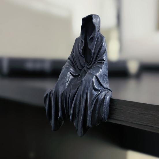 Grim Reaper Figurine Gothic Black Robe Death Resin Statue Sculpture Home Office Desktop Bookshelf Decoration Ornament Halloween Festival Gift