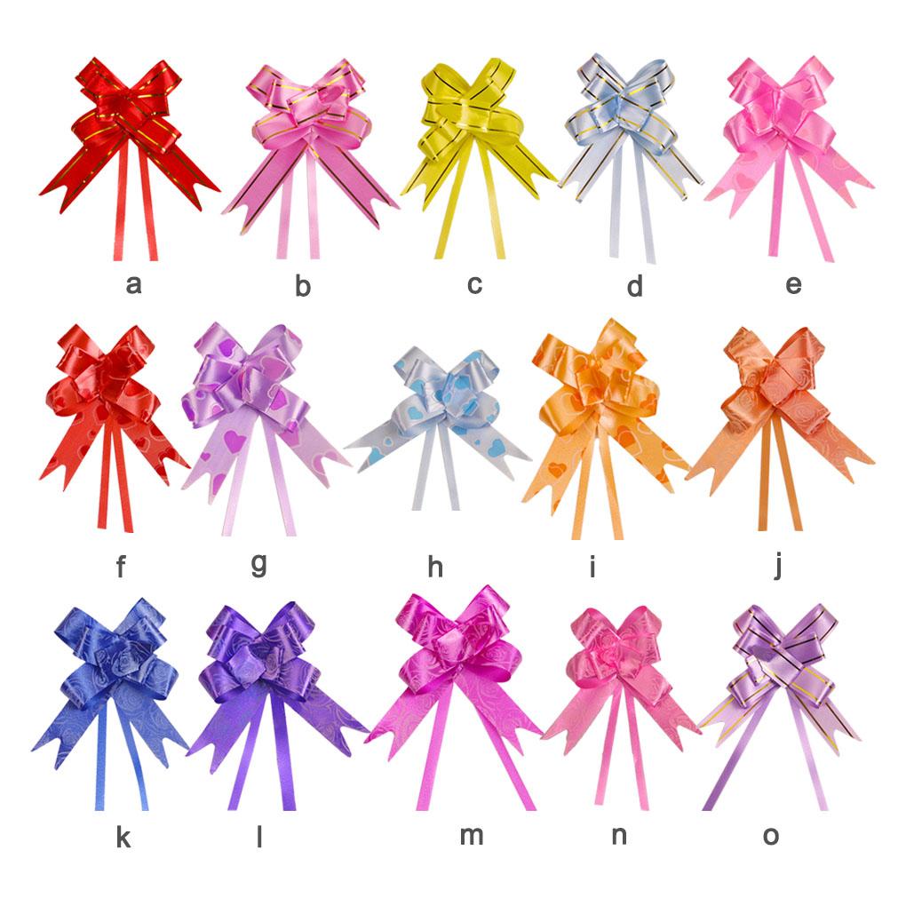 10 Pieces Bow Pull Decor Multi-colors Festive Packing DIY Crafts Lightweight Plastic Hand-Pulled Flower Christmas Holiday