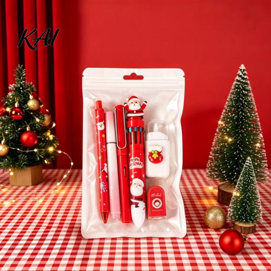 Festive Writing Accessories for School 6PCS Christmas Stationery Set Students, Cute Patterns Print Sets Kids Practical Supplies, Smooth Tools