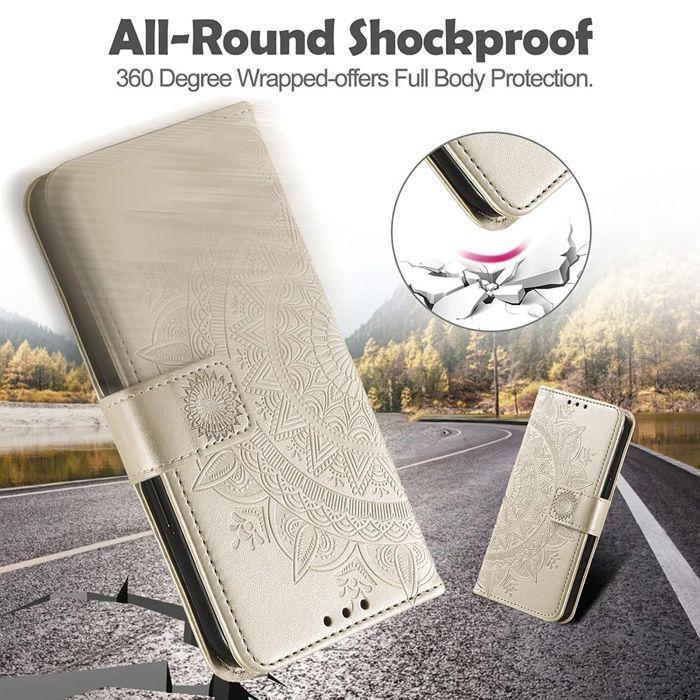 Protective Case - BOOLING - for Samsung Galaxy A17 5G/4G - Synthetic Leather Golden Mandala Pattern