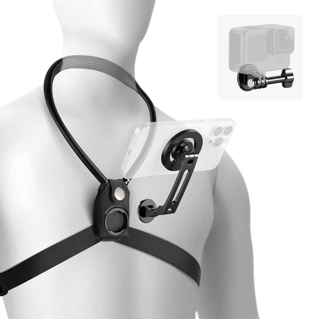 Магнитное крепление на шею NEEWER для экшн-камеры и смартфона, совместимое с Insta360, iPhone 15, Android, запись видео POV GP26