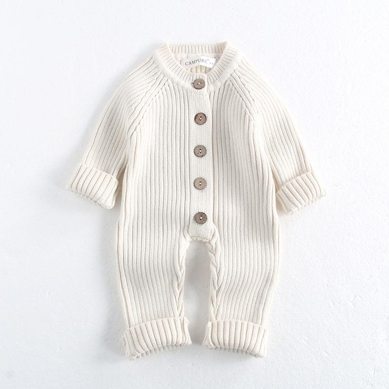 Korean Baby Jumpsuit: Solid Color Knitted Romper for Autumn and Winter