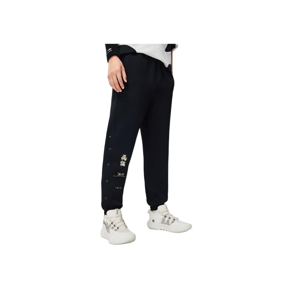 Теплые трикотажные спортивные штаны Li Ning Badfive Basketball Series с принтом в виде букв, мужские низы, сланцево-серый AKLU085-4