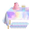Aluminum Foil Tablecloth Shiny Rainbow Rectangle Tablecloth Disposable Dining Table Cover for Wedding Party Banquet
