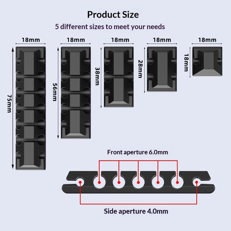 5Pcs Waterproof Silicone Cable Organizer Porous USB Data Cord Winder Holder for Office Travel Car Use
