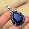 Pretty Blue Sapphire Lab-Created Gemstone Handmade 925 Solid Sterling Silver Jewelry Pendant