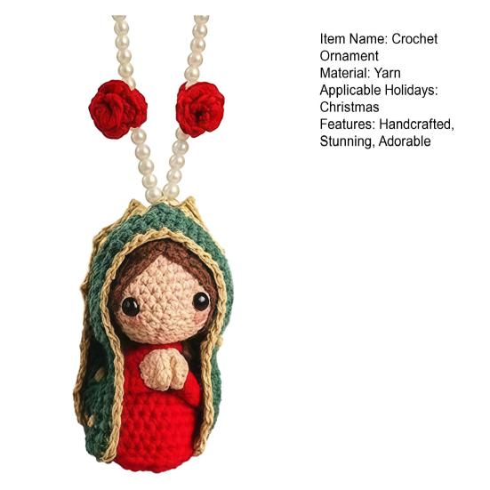 Милая статуэтка Марии Декорация салона автомобиля Ручная работа Крючком Дева Мария Брелок для зеркала заднего вида автомобиля