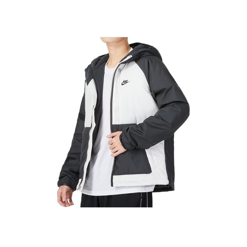 Nike Лоскутный дизайн логотип бренда напечатанный длинный рукав капюшон хлопковая куртка мужская куртка черный серый DD6858-070