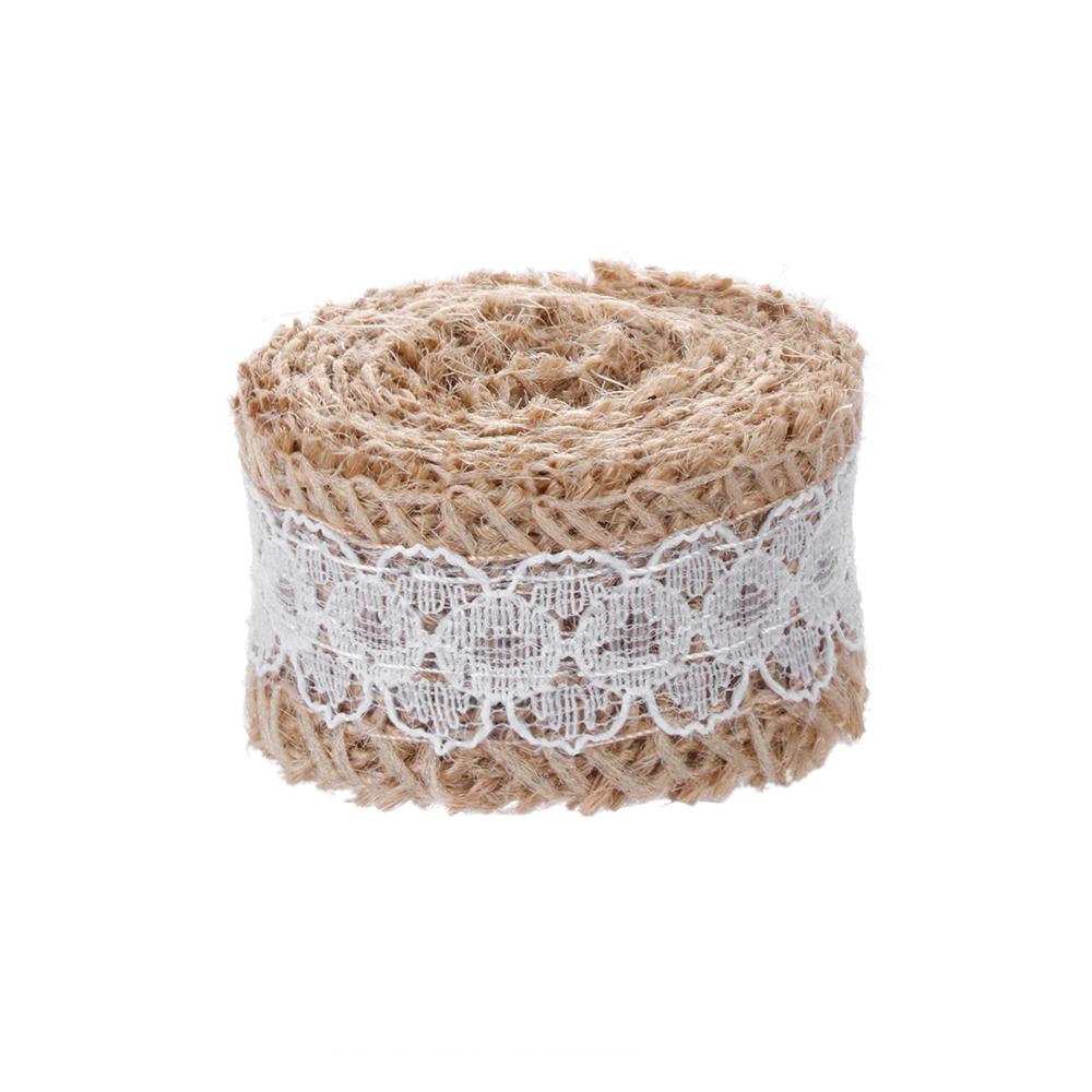 1m/roll Natural Satin Bow Wedding Hessian Ribbon Sisal Trim Jute Burlap Lace Edge