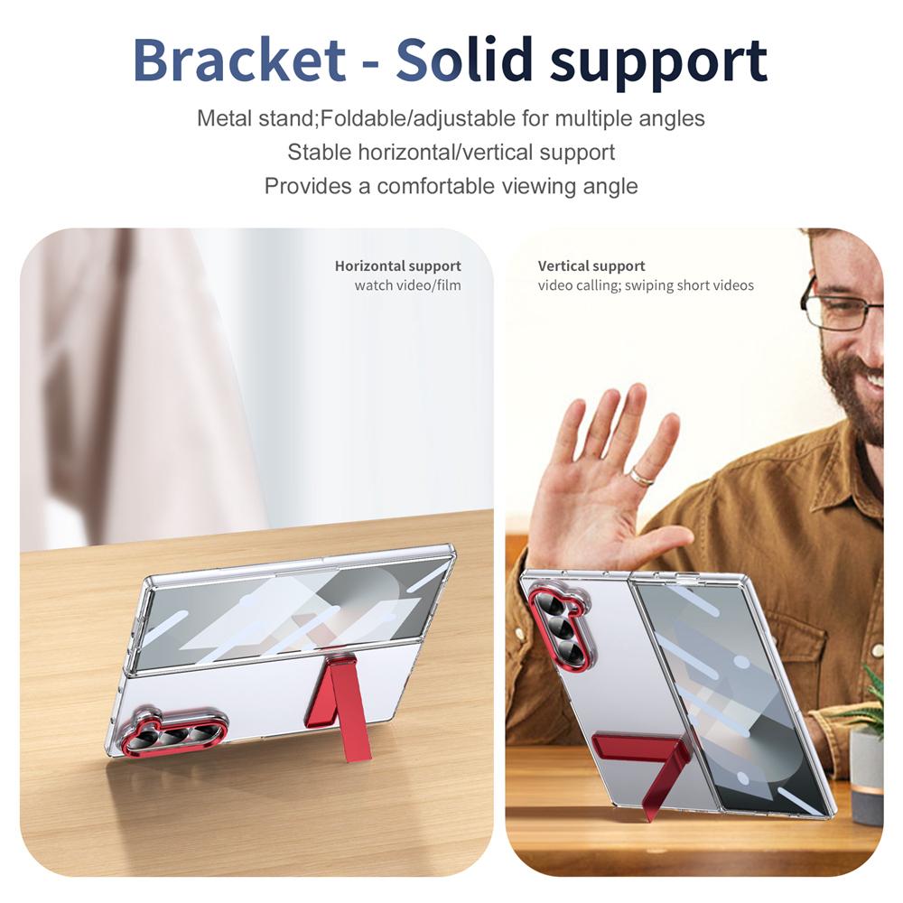 KEYSION Прозрачный чехол для Samsung Z Fold 6 5 4 3 5G Жесткий ПК Металлическая подставка Противоударный чехол для телефона с защитой экрана