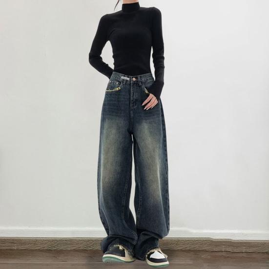 Женские джинсы с широкими штанинами длиной до пола, свободные джинсовые брюки с высокой талией и застежкой-молнией на пуговицах, винтажная уличная одежда, винтажные прямые длинные брюки