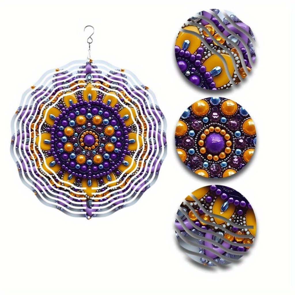3D Metal Wind Spinner Colorful Mandala Flower Design for Indoor Outdoor Decor Dynamic Yard Art Christmas Thanksgiving Hanging Decoration