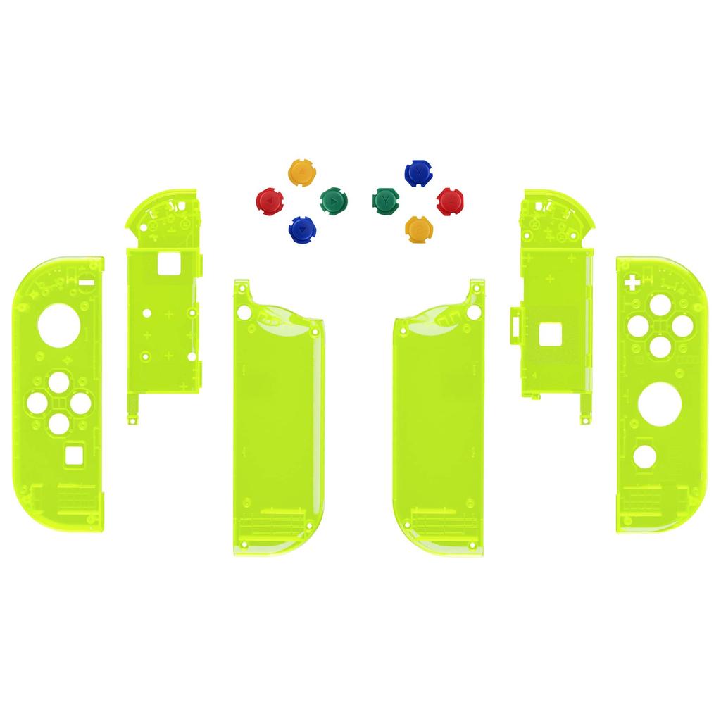 Прозрачный сменный корпус eXtremeRate для корпуса ручного контроллера, совместимый с Switch Joycon и Switch OLED, поставляется с 8 цветными самодельными элементами