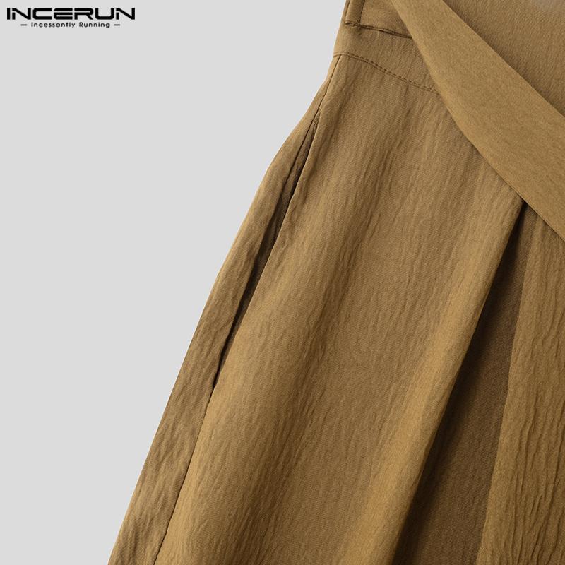 INCERUN Мужские повседневные свободные брюки с широкими штанинами и застежкой-молнией на талии