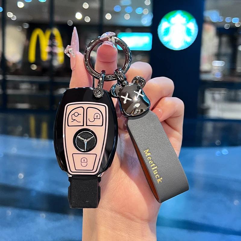 TGM3 Female Key Case for Mercedes Benz CLS CLA GL R SLK AMG A B C S Class 3 Button Remote Car Key Cover Holder Keychain Accessories