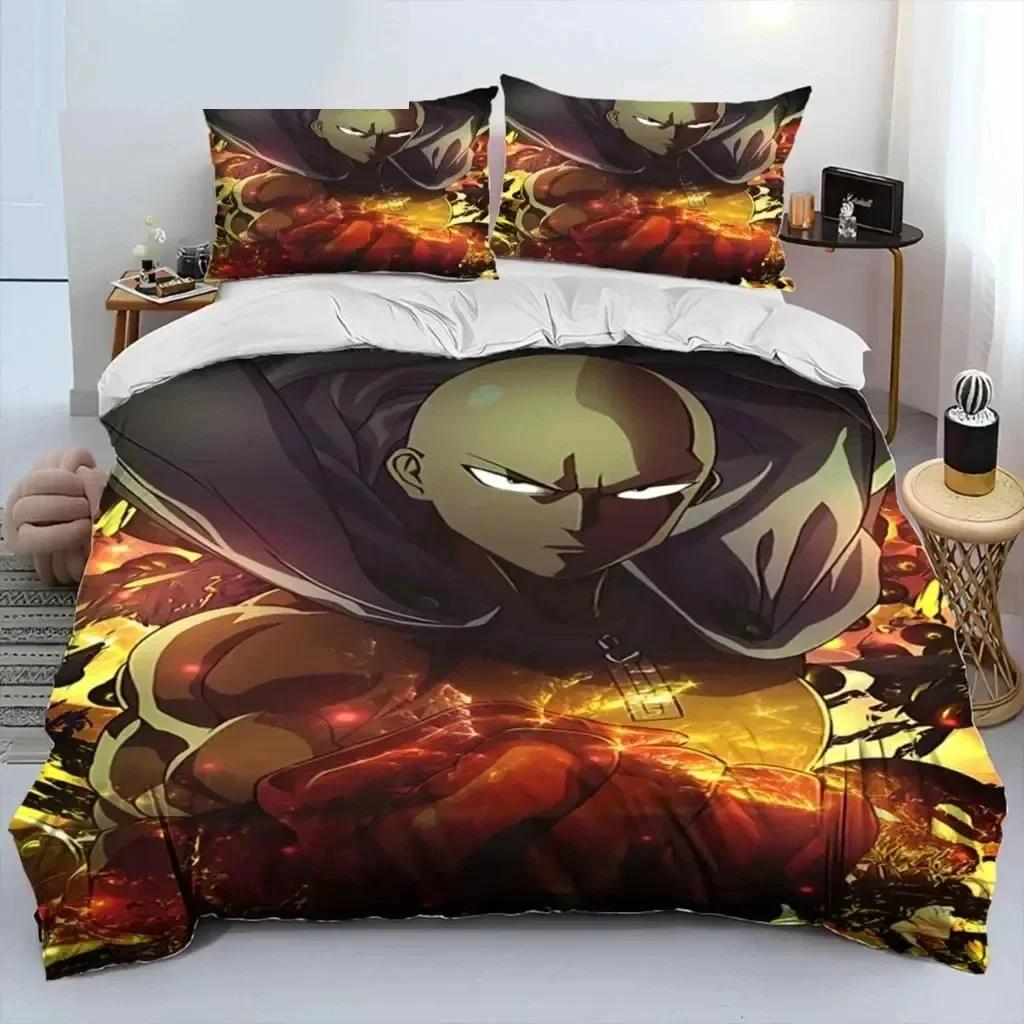 Аниме One-Punch Man Сайтама Комплект постельного белья с принтом Комплект постельного белья с наволочкой Мягкое покрывало для кровати Мягкое Односпальное Двуспальное Queen Super King-размера