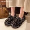 Меховые леопардовые балетки женские хлопковые лоферы обувь короткие плюшевые дизайнерские повседневные туфли 2025 трендовые прогулочные теплые уютные зимние ботинки женские
