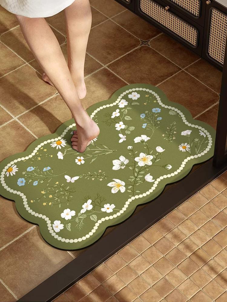 Bathroom Floor Mat, Household Non-Slip Mat, Water-Absorbent Vintage-Style Washroom Entrance Mat, Toilet Foot Mat