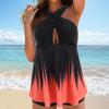 Women Two Piece Swimsuit Gradient Swimsuit Beach Boxer Shorts Tankini Set Sleeveless Cross Strap Sexy Bikini Plus Size Swimwear