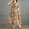 2025 Women Plus Size Dress New Loose Summer Floral Dress Elegant Linen Basic Casual Vintage Dress Maxi
