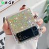 Luxury Bling Glitter Sequin Shockproof For Samsung Galaxy Z Flip 5 3 4 Case Transparent Clear Flip4 Flip3 Flip5 Gold Case Cover