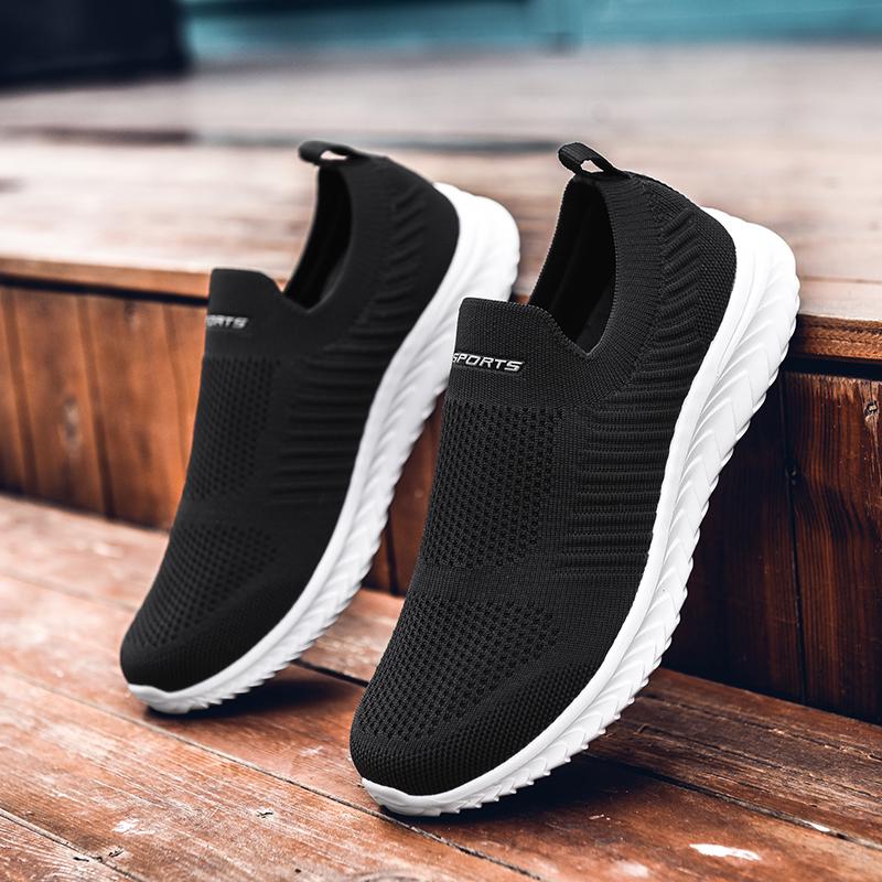 Lightweight Men's Flats Breathable Knitted Casual Sneakers Slip-on Walking Shoes Elastic Running Jogging Shoes