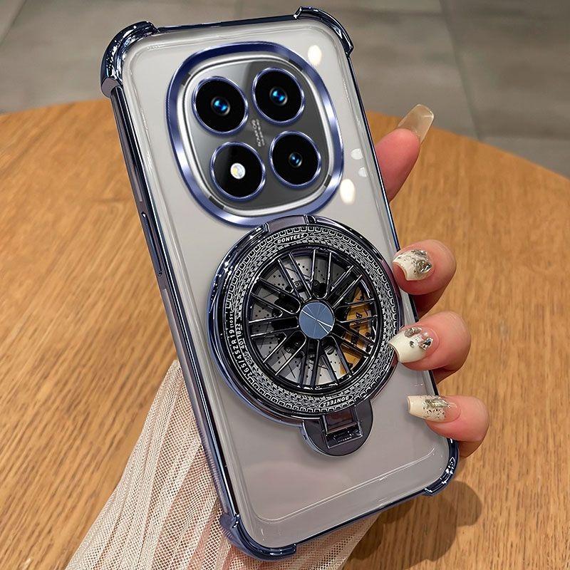 Rotating Gyroscope Bracket Phone Case For Xiaomi Redmi Note 14 15 Pro Plus 15 15C 14C 14S 4G 5G Shockproof Plating Silicon Cover