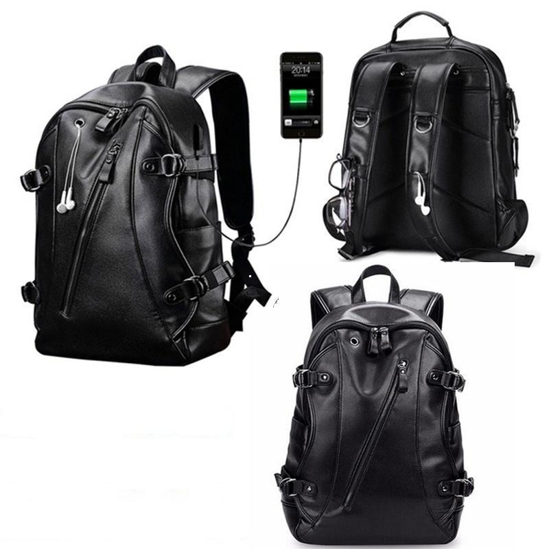 Мужской водонепроницаемый кожаный рюкзак с USB-портом для зарядки компьютерная сумка для 14-дюймового ноутбука Mochilas