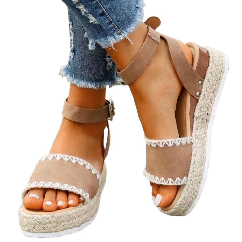 2024 Summer Women Sandals High Heel Sandals Women Open Toe Suit Female Large Size Clogs Wedge Muffins Shoe Buckle Strap Suede Sandals