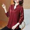 Women's Spring and Autumn Plus Size Short Thin Section V Collar Seven Minute Sleeve Solid Colour Chiffon Shirt