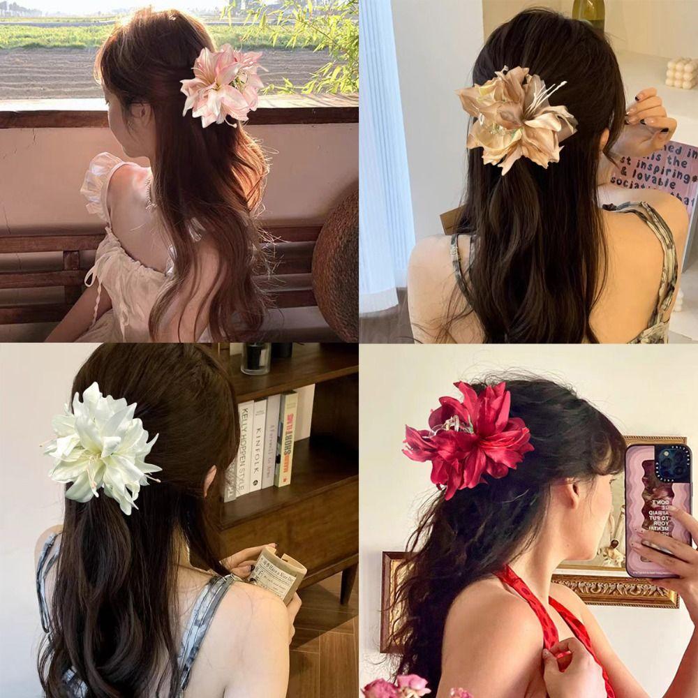 Korean Style Floral Shark Clip Fairy Sweet Hair Catches Simulation Flowers Hair Claw Beach