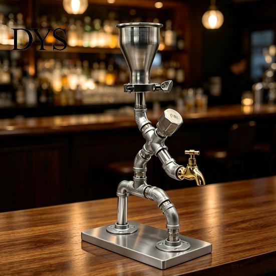 Bar Counter Whiskey Decanter Vintage Industrial Wine Dispenser, Metal Pipe Liquor Dispenser with Brass Tap, Countertop Unique Spirit Vodka Stand, Home