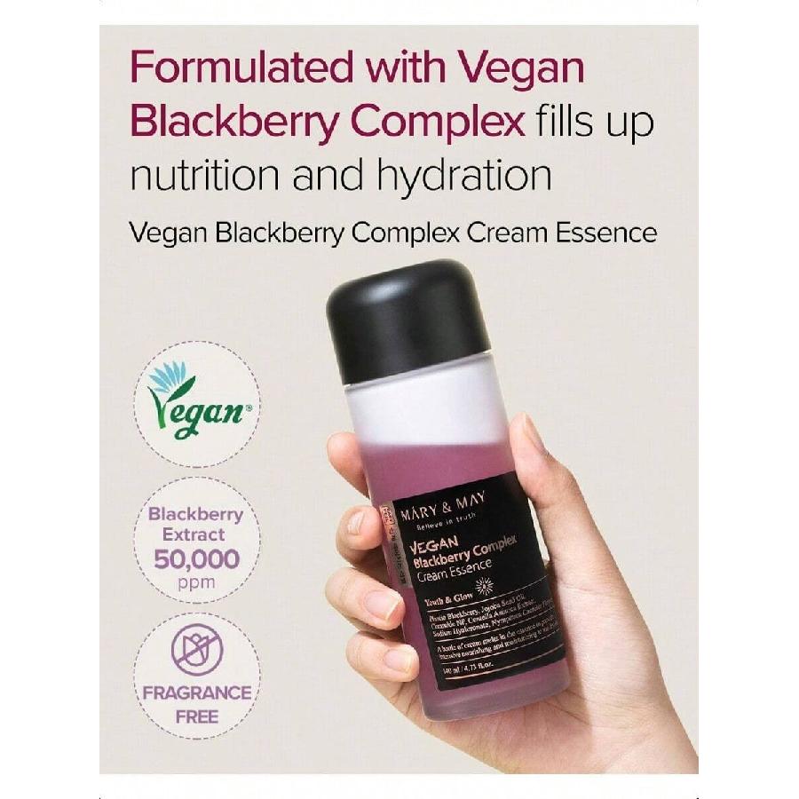 Mary&May Веганская эссенция-крем с комплексом ежевики 140 мл - Интенсивно увлажняющая и успокаивающая эссенция для лица - Без отдушек, Гипоаллергенная, Глубокое увлажнение