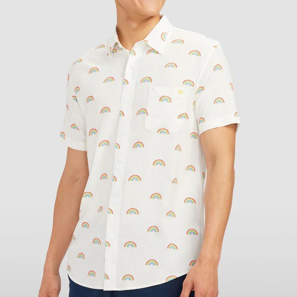 White Rainbow Button Down Shirt Loose Casual Men Women Clothing Graphic 3D Printing Shirts for Male Unisex Streetwear Hawaiian