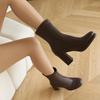 Krazing Pot PU Autumn Winter Shoes Super High Heels Platform Boots Square Toe Keep Warm Zipper Ankle Boots