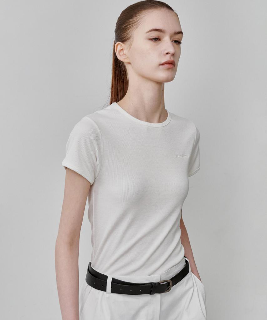 MALOUPE 5213 Ribbed Slim Short Sleeve Tee (White)