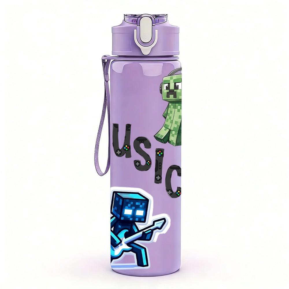 1PC Musica Game Character Graphic 750ml Color Plastic Sports Water Bottle Leakproof Flip Straw Lid For Sports Office Home Use