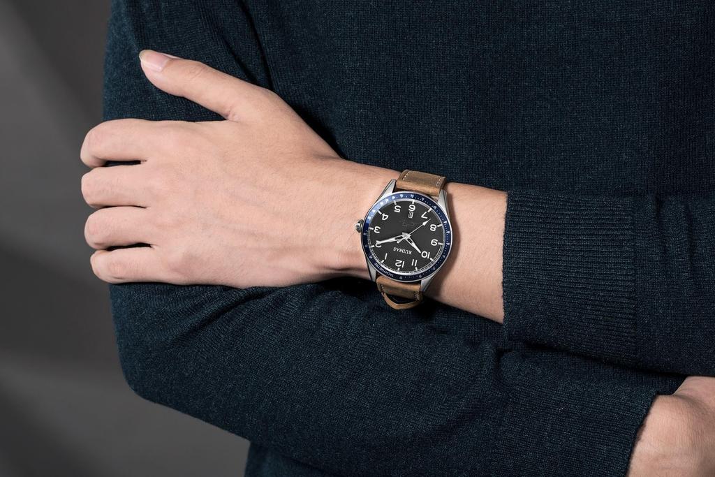 RUIMAS Часы Модные Кварцевые Часы Хаки Кожаный Ремешок Мужские Серебристые Черные Водонепроницаемые Часы Мужские