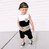 Baby Boys 2PCS Pants Suit, Sleeveless Patchwork Crew Tank Tees + White Straps Short Pants, Toddler Boys Casual Outfit