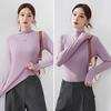 Women Bottoming Tops Half High Collar Long Sleeve Solid Color Slim Fit