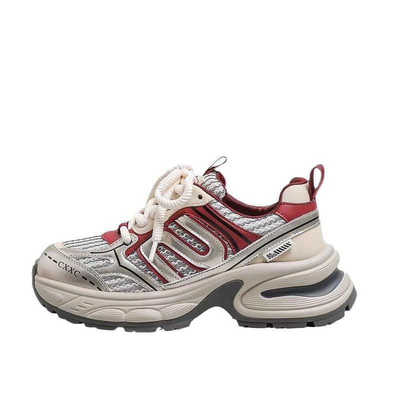 Туфли женские толстые подошвы увеличивают рост досуга спорта 2024 лето и осень универсальная сетка корейская версия показывает рост, легкие и удобные да