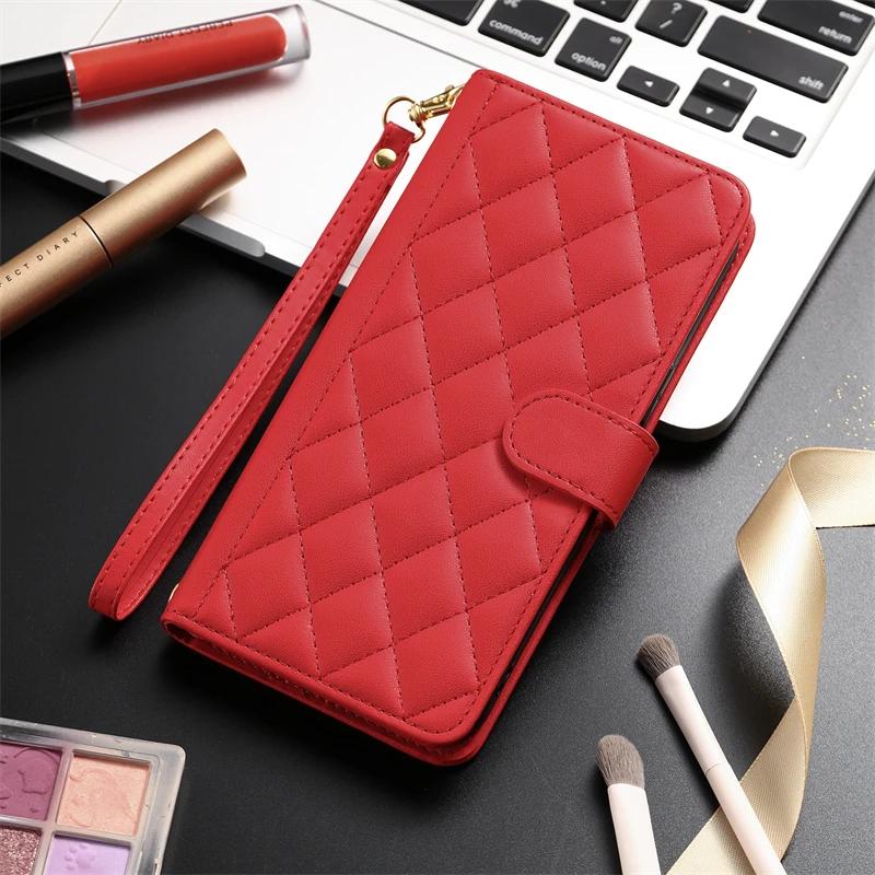 Клетчатый кожаный чехол-книжка для телефона Xiaomi Mi 15 Ultra 14T 13T 11T 12T Poco X7 M6 F5 X6 X5 X3 Pro 5G M5S с кошельком для карт
